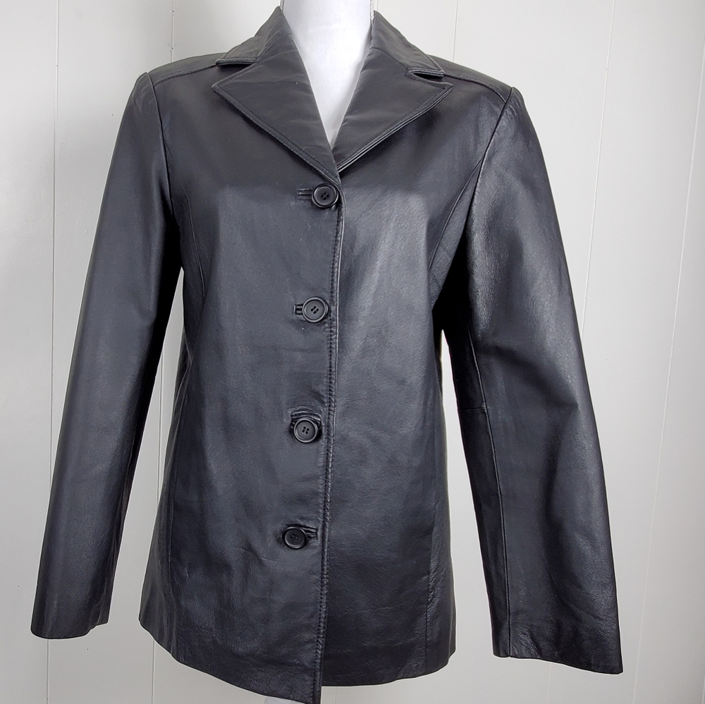 Dunne & Cole black leather trench coat / jacket size small